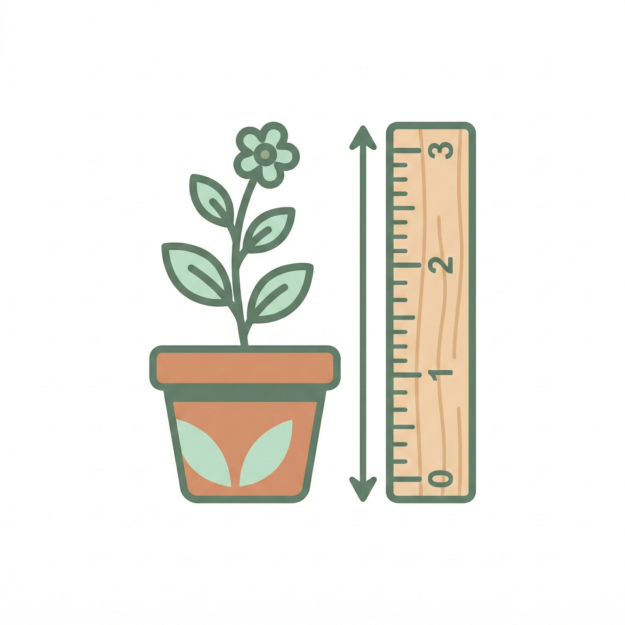 Icon showing a plant with a ruler indicating size